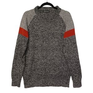 TAONIUCHAOPIN Black Marled Print Orange Gray Colorblock Grandpa Sweater M